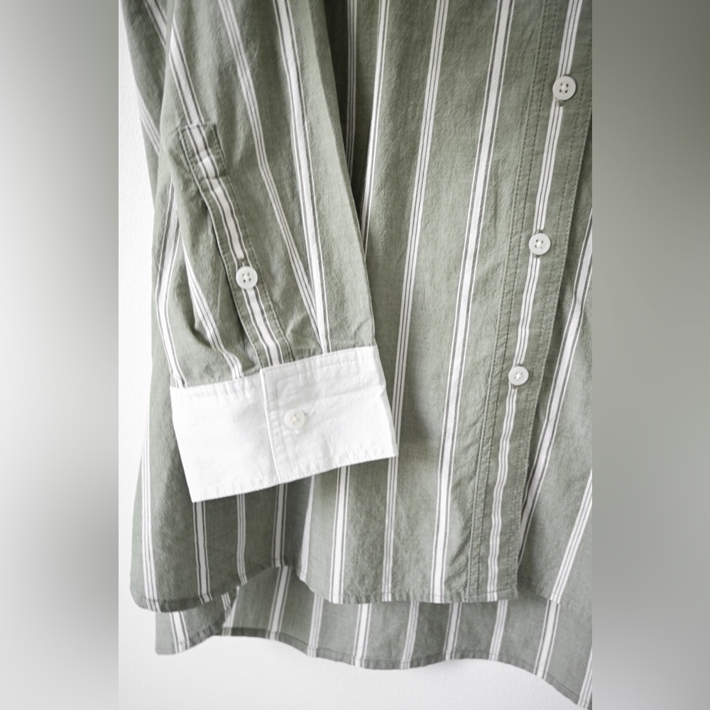 Madewell Olive Green Striped Button Down Shirt - Picture 9 of 13